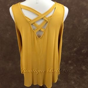 Mustard Cold Shoulder Crisscross Back Shirt